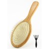 Wooden Paddle Detangling Brush Metal Bristle Hair Brush for Women and Men, Anti-frizz Styling Hairbrush Comb for Curly Fine Wavy Normal Hair, Scalp Massage Brush, Wet or Dry Use
