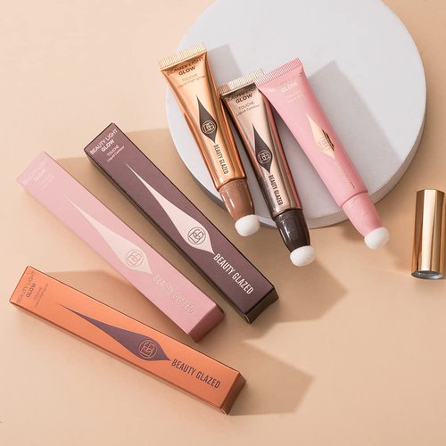 Liquid Contour+Highlighter Blush Stick+Liquid Blush Stick, Smooth Creamy Texture Face Makeup Wand, Multi-use Stick Natural Contour Blush Brighten Cheek Cosmetic (Contour+Blush#01+Highlighter #01)