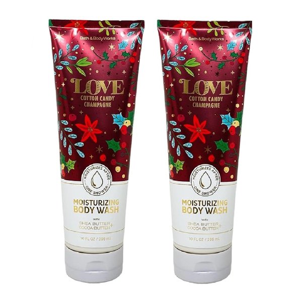 Generic Bath and Body Work LOVE COTTON CANDY CHAMPAGNE 2 Pack Moisturizing Body Wash Gift Set - 10 fl oz / 296 mL each, Full Size, Red