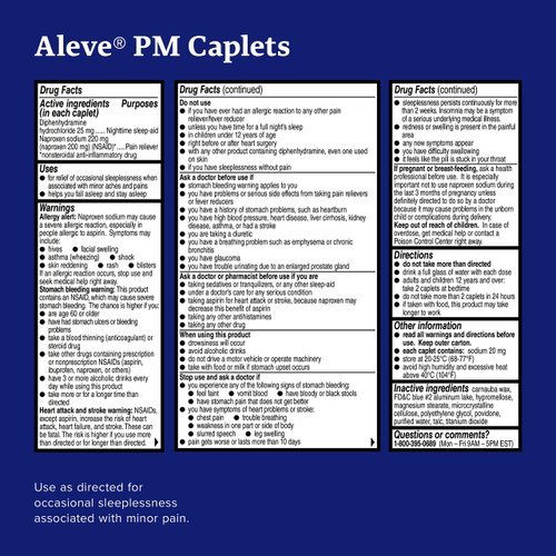 Aleve PM Pain Reliever Nighttime Sleep-Aid Caplets, 20 ea (Pack of 1)