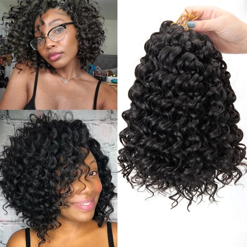GoGo Curl Crochet hair for Black Women Short Beach Curl Bohemian Crochet Braids Natural Black Deep Wave Braiding hair Extensions (10inch,5Packs,1B)