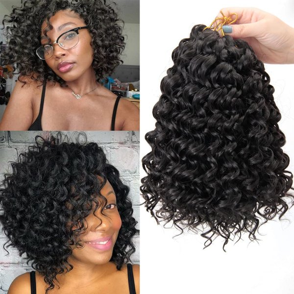 GoGo Curl Crochet hair for Black Women Short Beach Curl Bohemian Crochet Braids Natural Black Deep Wave Braiding hair Extensions (10inch,5Packs,1B)