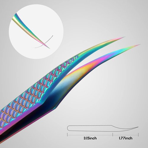 FEITA Diamond Grip Eyelash Extensions Tweezer Lash Precision Tweezers, Japanese Steel Dolphin-shaped Tip, False Lashes Application Tools, Multi-color 1Pc