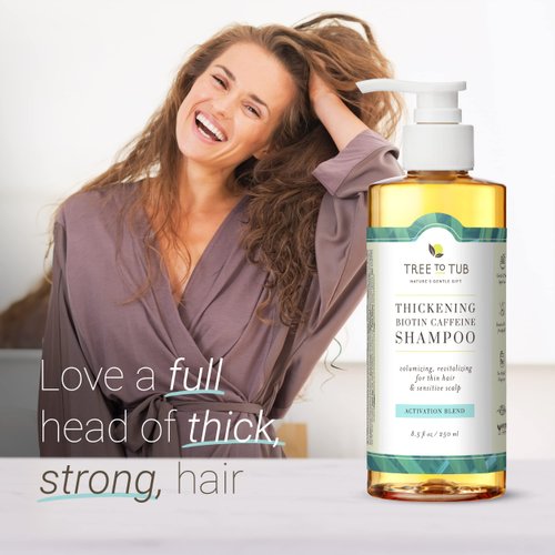 Tree To Tub Biotin Fine Hair Thickening Shampoo for Thicker, Fuller Volume - Gentle Volumizing Sulfate Free Argan Oil Shampoo for Women & Men w/Caffeine, Organic Saw Palmetto, All Natural Tea Tree