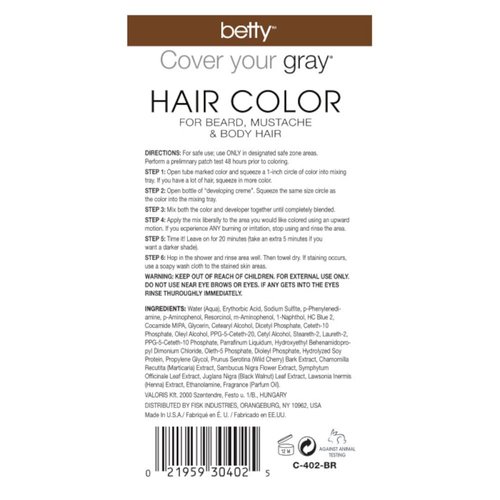 Betty Cover Your Gray Mens Hair Color for Beard, Mustache & Body Hair - Brown