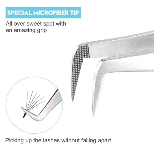 Ms.Queen Volume Tweezers For Eyelash Extensions, Fiber Tip Grip Lash Tweezers L-Shape Boot Mega Volume Mink Lashes Tweezers, Blue