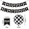 Race Car Happy Birthday Banner Black and White Checkered Balloons Race Car Birthday Party Decorations Racing Themed Checkered Flag Party Supplies for Boys