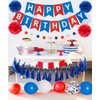 Blue White and Red Birthday Decorations, Patriotic Party Supplies Kit for Men Women Boys Grils, Happy Birthday Banner Paper Pompoms Red Blue Confetti Balloons Star Streamer for 4th of July Baseball