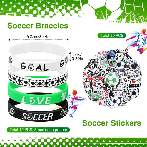 Aoriher 108 Pcs Soccer Party Favors Set Soccer Party Themed Goodie Bag Fillers Mini Soccer Balls Whistle Silicone Bracelet Tattoo Sticker Temporary Keychain for Sport Party Supplies