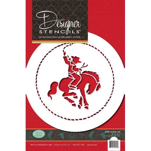 Designer Stencils Cowboy Cake Stencil Top, Beige/semi-transparent
