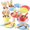 GAGAKU Wooden Play Dishes and Plates for Kids Kitchen Set 27 PCS Montessori Wooden Play Kitchen Accessories Kitchen Toy for Toddlers Wooden Play Cooking Set for 3-8 Years Girls and Boys