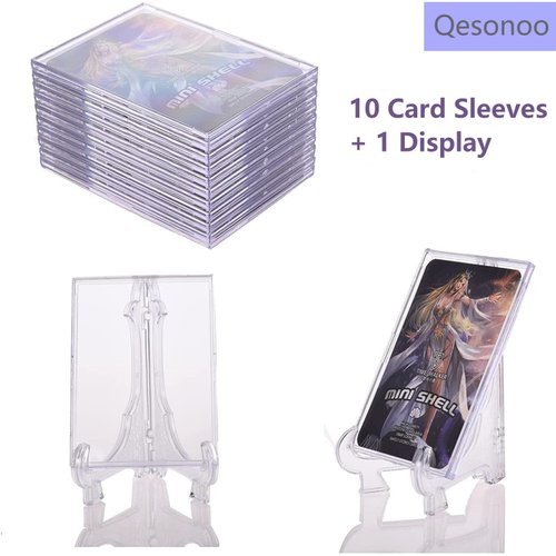 Qesonoo Cards Sleeves Top Loaders 10 Hard Acrylic Card Protector Clear Card Brick + 1 Display Stand Fit for Trading Cards,Standard Sports Cards,Baseball Card Holder Cases Collectibles White