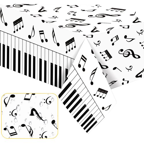 3 Pcs Musical Notes Tablecloth 54&quot;x 108&quot;,Music Notes Party Decorations,Disposable Plastic Music S...
