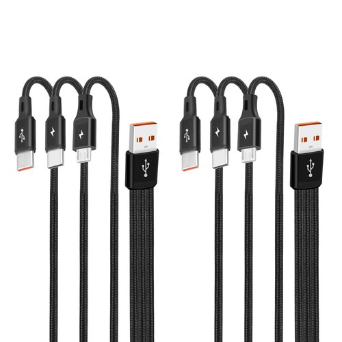 GELRHONR Multi USB C Splitter Cable,USB A to Dual Type-C + Micro USB Male Charging Cable,Nylon Braided Cord, 5A Fast Charging,Compatible with Mobile/Android and More (2Pack 1.2M)
