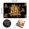 Happy 55th Birthday Backdrop Banner Step and Repeat 55 Years Old Background Decorations for Women Men Her Him Photography Party Supplies Glitter Black Gold