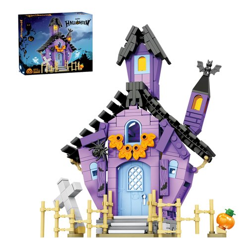 KAZI Halloween Building Toy Set,Whimsical Halloween Decoration with Witch's Cottage Toys,Halloween Building Block Sets,Halloween Toys Gift for Kids Ages 8 and up,Halloween Party Favors