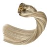 UGOTRAYS Blonde Clip in Hair Extensions Real Human Hair - 15 inch 70g Ash Blonde Mixed Bleach Blonde Straight 7pcs Double Weft - 100% Remy Human Hair Extensions #18p613 15inches