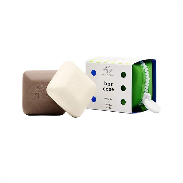 Drunk Elephant Baby Juju and Baby Pekee Bar Soap Travel Case. Exfoliating Face Wash and Moisturizing Bar Cleansers. 1 Ounce Each. Travel Duo + Case.