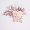 Missgrace Bridal Hair Accessories: Crystal Pearl Leaf Rhinestone Hair Comb, Gold Flower Side Clips for Brides and Women (Rose Gold Pink)