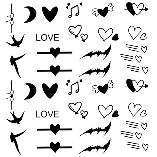 Oottati 2 Sheets Small Tiny Temporary Tattoo Stickers Heart Love Swallow Moon Totem