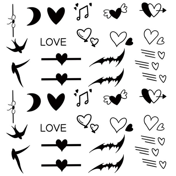 Oottati 2 Sheets Small Tiny Temporary Tattoo Stickers Heart Love Swallow Moon Totem