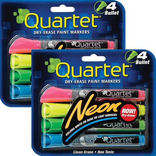 Quartet Glo-write Neon Dry-Erase Markers, Bullet Tip, Assorted Colors