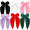 6PCS Silky Satin Hair Bows Long Tail Oversized Hair Ribbons Big Bow Barrettes Metal Bowknot Clips Ponytail Holder Aesthetic Accessories for Women Girls Toddlers Teens Kids