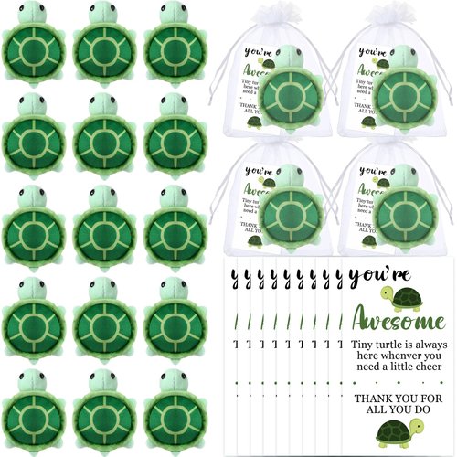 Foilswirl 24 Sets Funny Positive Turtle Inspirational Plush Mini Turtle Toy Emotional Turtle Gift You're Turtley Awesome Thank You Cards Organza Bags Employee Appreciation Gifts for Staff Coworkers
