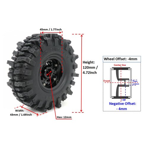 HOBBYSOUL 1.9 Beadlock Wheels Black Rims & Soft Sticky 1.9 Mud Slingers Tires 120mm for 1/10 Rock Crawler Axial SCX10 Capra Traxxas TRX4 Redcat Gen8, (4-Pack, Assembled)