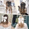 2Pcs Big Satin Hair Bows for Women Girls 8 Inch Barrette Hair Clip Long Black Silk Ribbon bride Wedding Bows French Style Hair Accessories (Black+White-A)