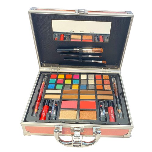 BR Carry All Trunk Professional Makeup Kit - Eyeshadow, Eyeliner, Lip Stick All In One Clear Case (RedCase)