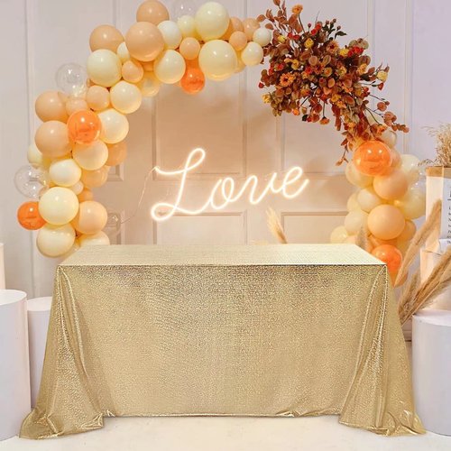Fitable Sequin Tablecloth for Parties 52x70 Inch - Sparkle Glitter Table Cloth Laser Rectangle Table Cover Overlay for Wedding Baby Shower Ceremony Birthday Cake Table Holiday Banquet Decor, Khaki