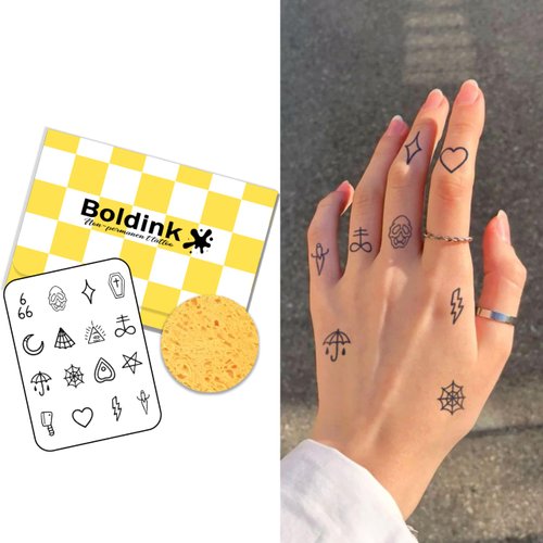 Boldink Temporary Tattoos, semi permanent tattoos, 15-day long lasting tattoo sticker, waterproof and anti-reflective, unique design（Finger Tattoo 19）