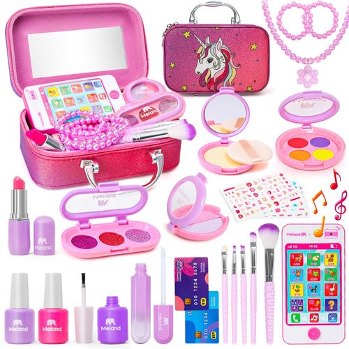 Meland Pretend Makeup Kit for Girls - Toddler Girl Toys with Fake Makeup, Play Makeup for Little Girls Pretend Play, Kids Makeup Kit for Girls Age 3 4 5 6 Year Old Gift for Birthday Christmas