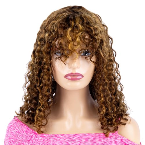 PROTEA Curly Bob Wig, Full Machine Made Short Human Hair Bob Wigs for Women Anime Party, #4P30 Curly 14inch
