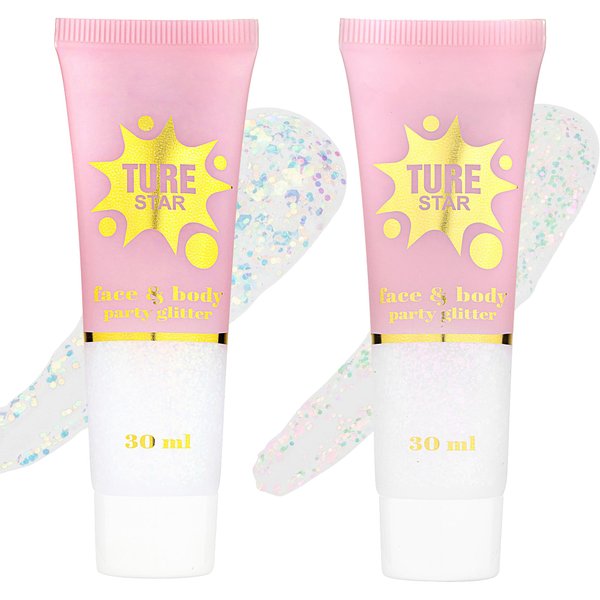 CCbeauty Body Glitter, Holographic Face Glitter Gel, Singer Concerts Music Festival Rave Party Accessories, Fine Gel Body Paint Glitter, Shimmer Glitter Makeup for Eye Lip Hair, 01 & 02