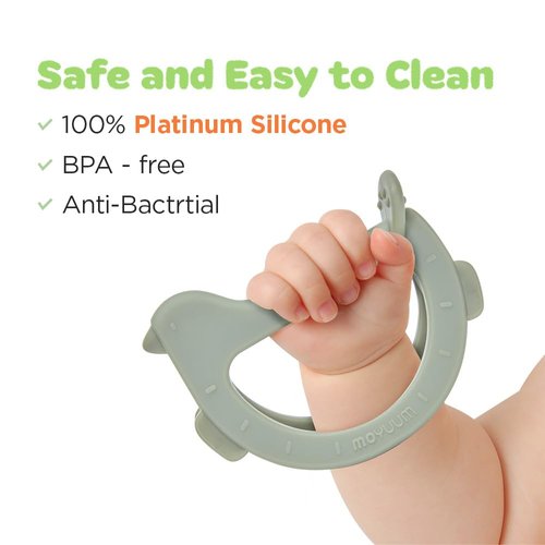 MOYUUM Swing Bird Teether (Green) | 100% Platinum Silicone | Baby Teether for Babies 3-6 Months, 6-12 Months | Easy to Hold | Infant Teething Toys for Relief, Bracelet Type, Pack of 1