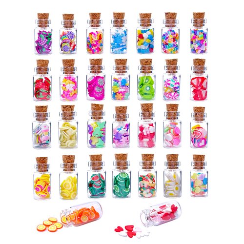 HKLMRO 30PCS Cute Miniature Dollhouse Food Jar Glass Bottle 1:12 Pretend Play Doll House Kitchen Decoration 1:6 Lovely Mini Fruit Simulation Scene Candy Snack Model Game Party Toy for Adults Teenagers