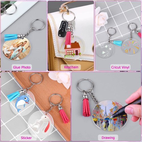 Acrylic Keychain Blanks, Shynek 100Pcs Key Chain Hardware Supplies for Craft Set with Acrylic Blanks, Key Rings, Tassels and Jump Rings for Vinyl Projects, DIY Keychain Supplies