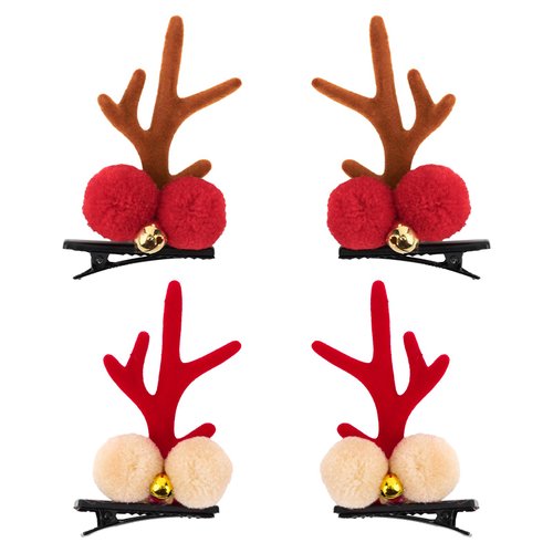 ACO-UINT 4 Pack Christmas Hair Clips for Girls, Christmas Antlers Hair Clips Deer Ears Hair Barrettes, Cute Reindeer Hair Clips Christmas Accessories for Kids