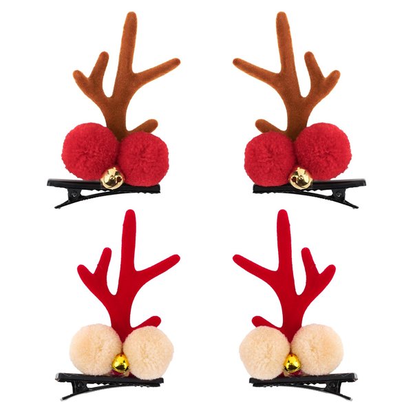 ACO-UINT 4 Pack Christmas Hair Clips for Girls, Christmas Antlers Hair Clips Deer Ears Hair Barrettes, Cute Reindeer Hair Clips Christmas Accessories for Kids
