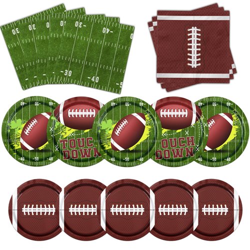 GREHUMOR 101pcs Football Party Supplies Serve 25,Football Paper Plates and Napkins,Football Theme Tableware for Football Birthday Party Gameday Tailgate Touchdown Party Decorations