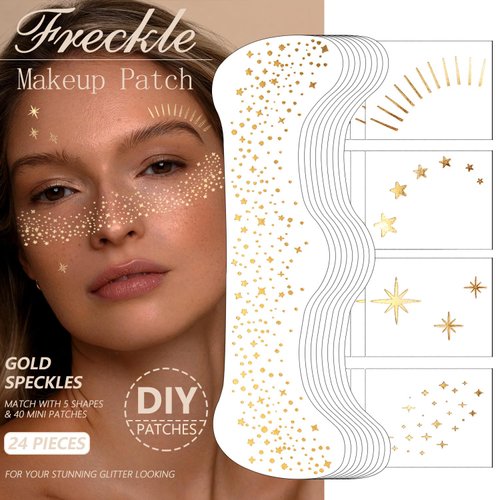 ﻿24 PCS Face Stickers Temporary Tattoo Gold Sparkle Face Sticker Decal Body Face Self-adhesive Sticker Stage Makeup Party Face Decoration Christmas Temporary Tattoos for Women Girls