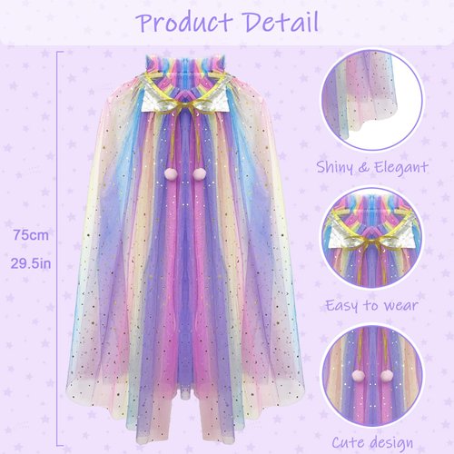 WOXVM Princess Cape Elsa Cape for Girls Princess Cloak with Crown Sequins Tulle Elsa Princess Dress Up for Christmas Birthday Party