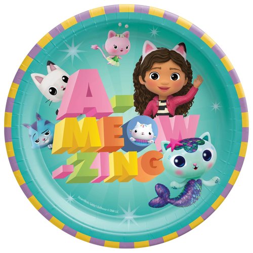 Amscan Round Plates, 7" (8-Pack) - Vibrant Premium Quality Party Plates, Perfect for Parties & Events, Gabby's Dollhouse