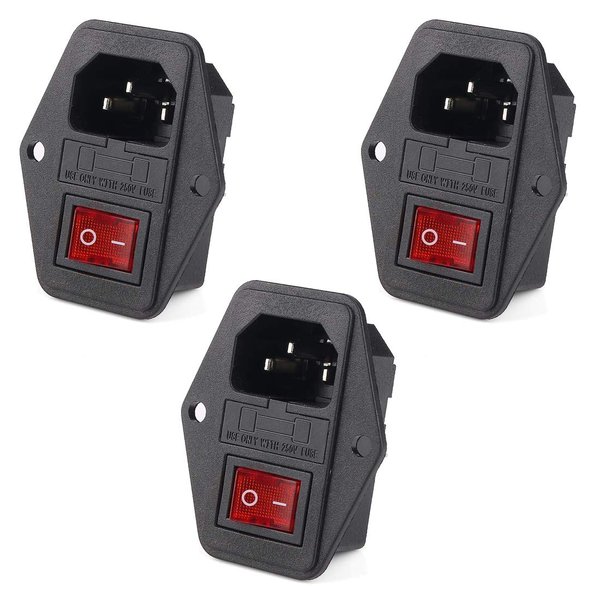 HiLetgo 3pcs AC 250V 15A 3 Terminal Power Socket with Fuse Holder Case ON/OFF Switch Arcade Power Supply