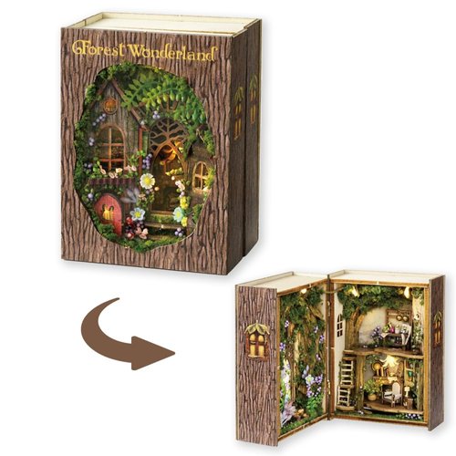 TuKIIE DIY Miniature Dollhouse Kit with Furniture, 1:32 Scale Opened & Closed Mini Cube Wooden Christmas Doll House Creative Room for Kids Teens Adults(Forest Wonderland)