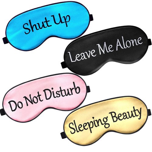4 Pieces Funny Sleep Mask Silk Eye Mask Soft Blackout Blindfold with Adjustable Strap Sleeping Eye Cover Mask for Women Men Travel, Nap, Meditation (Black, Light Blue, Pink, Gold)