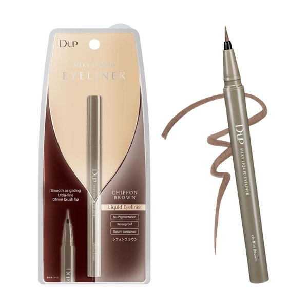 D-UP Silky Liquid Eyeliner, Smooth Eye Makeup Liner, Waterproof & Smudge Proof Eye Liner, Japanese Gel EyeLiner Pen Tip, Blendable Eyeliner for Mature Women, Chiffon Brown, 1 Fl Oz