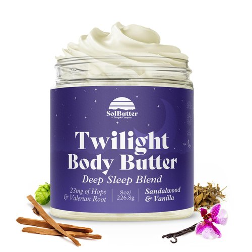 PURPLE CANYON Twilight Whipped Body Butter 8oz | Relaxing Vanilla Sandalwood Scent for Deep Sleep | Natural Skin Care with Hops & Valerian Root